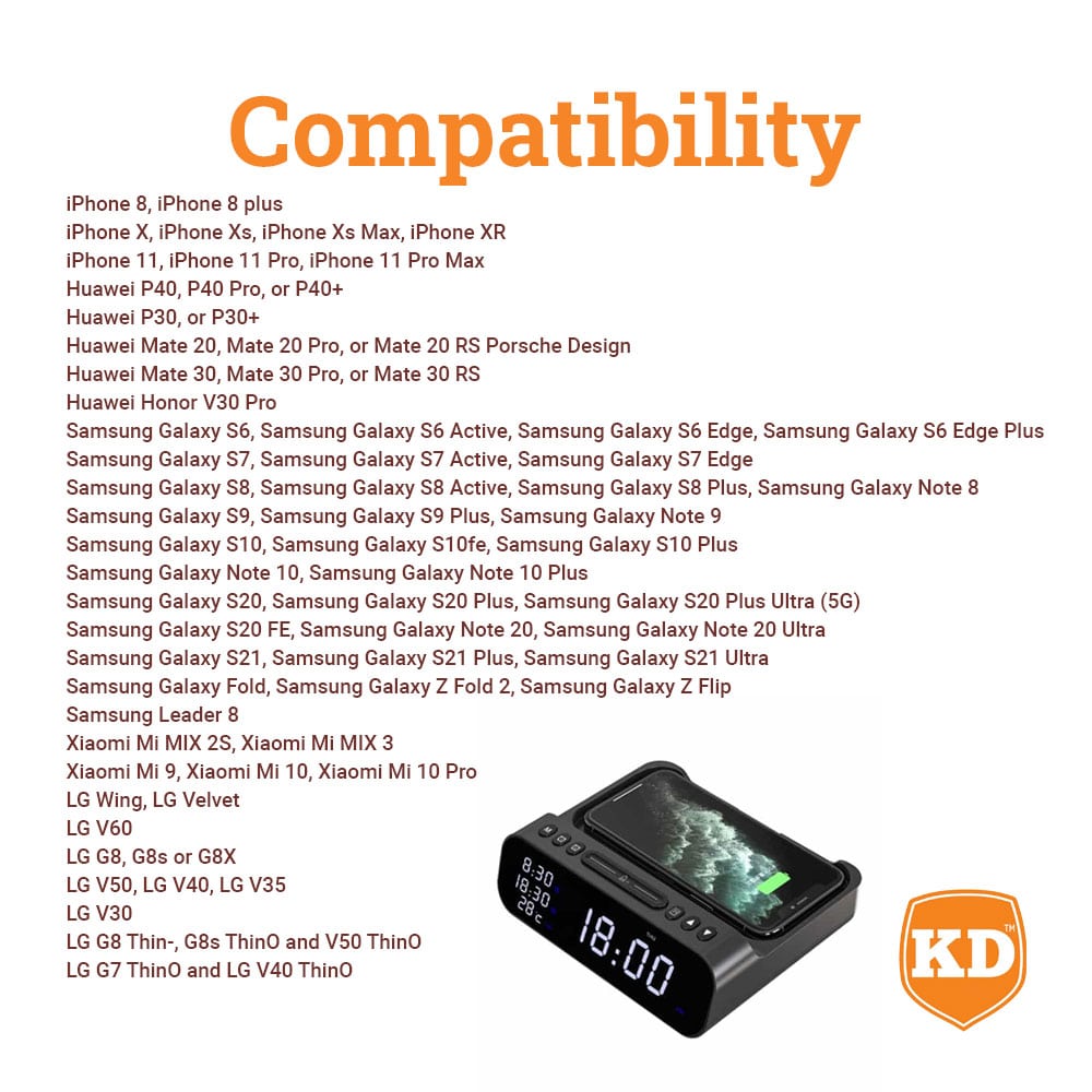 Wireless Charging Alarm Clock Stand for iPhone/Samsung/Huawei