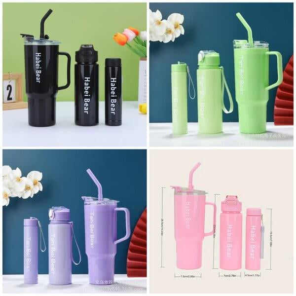 3 Piece Sports Water Bottle Set With Straw