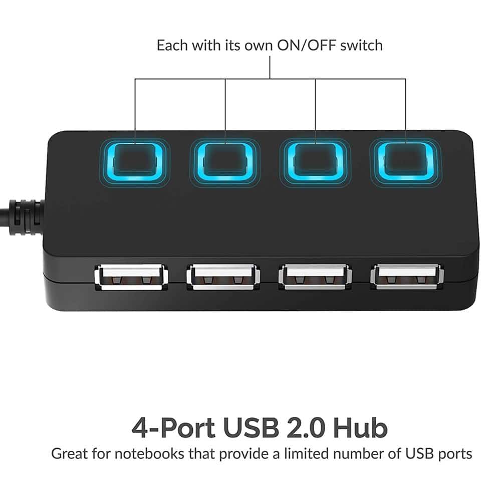 High Speed USB 2.0 4-Port USB Expansion Hub + Light Switches
