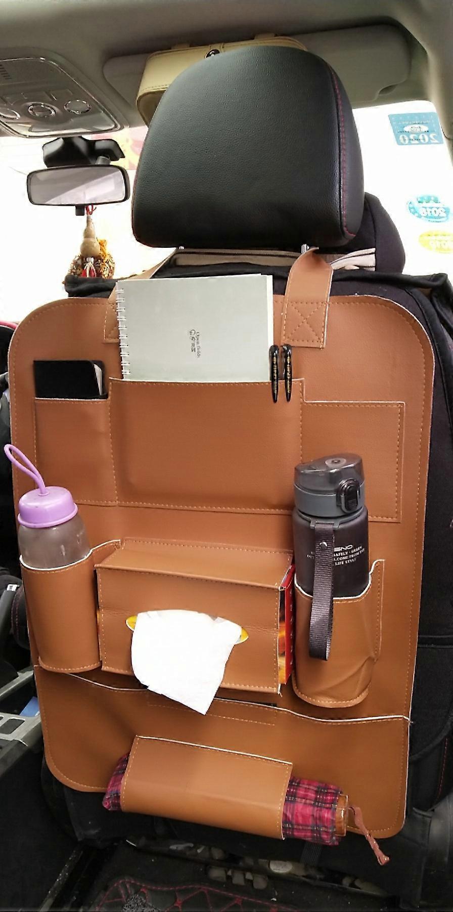 Car Seat Organiser - PU Leather - Brown