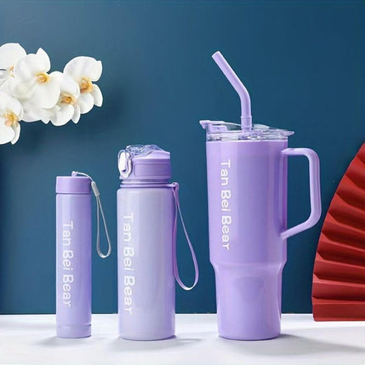 3 Piece Sports Water Bottle Set With Straw