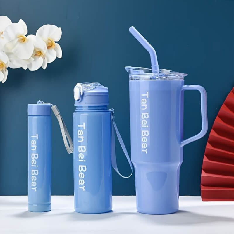 3 Piece Sports Water Bottle Set With Straw