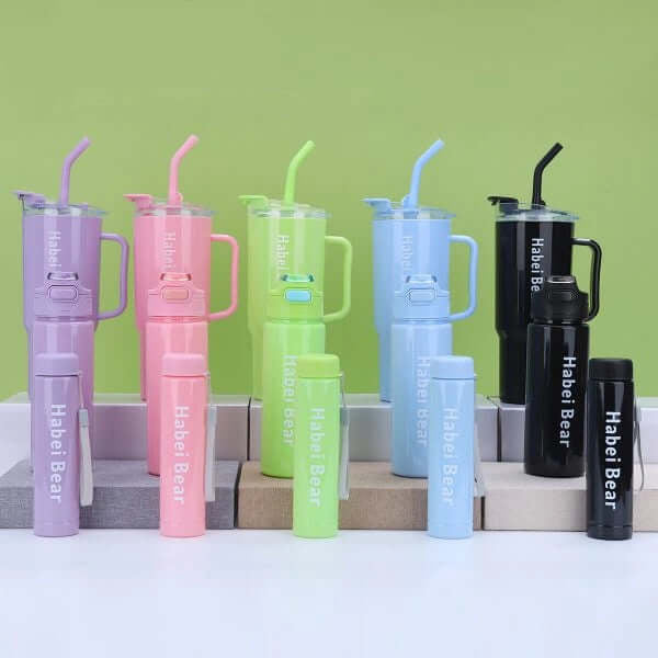 3 Piece Sports Water Bottle Set With Straw