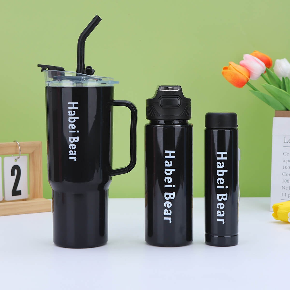 3 Piece Sports Water Bottle Set With Straw
