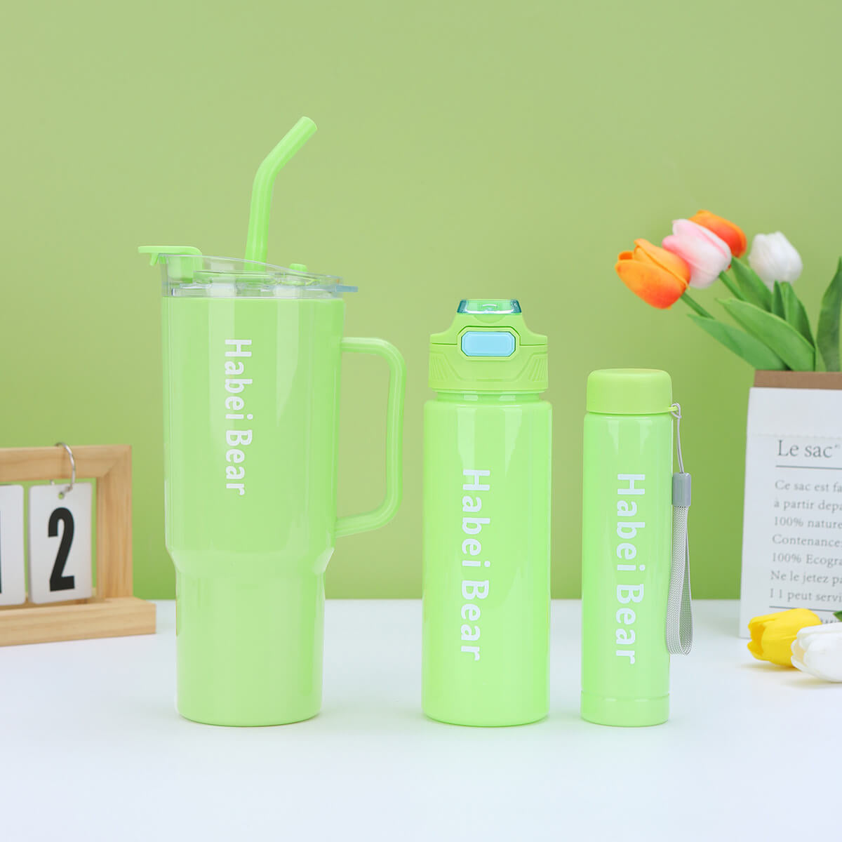 3 Piece Sports Water Bottle Set With Straw
