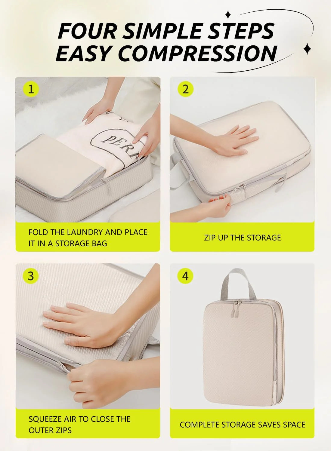 8pcs Lightweight Travel Organiser Set - Beige