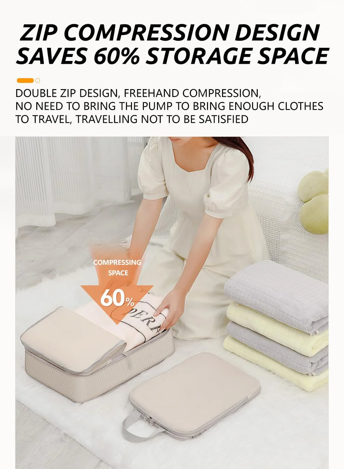 8pcs Lightweight Travel Organiser Set - Beige