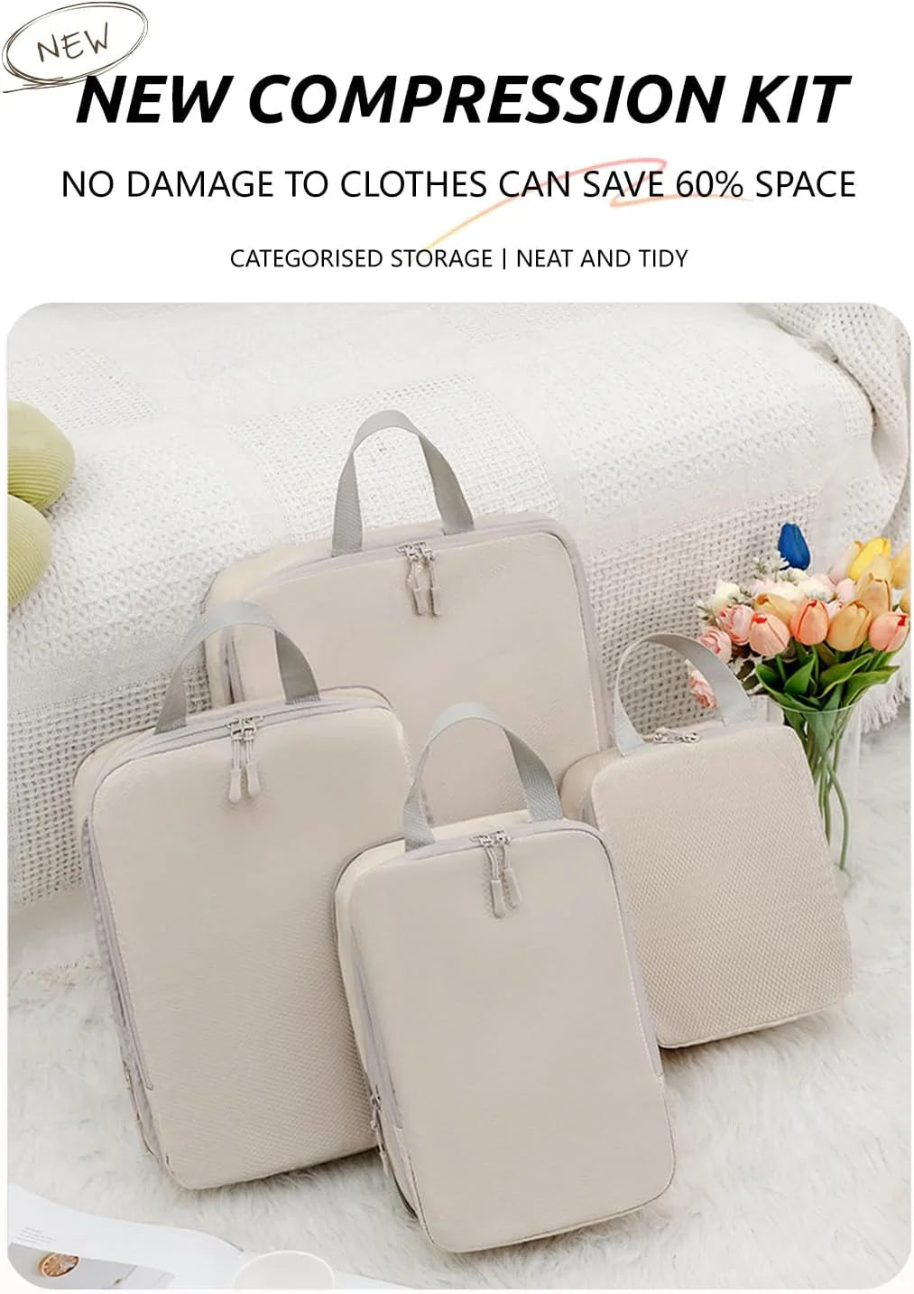 8pcs Lightweight Travel Organiser Set - Beige