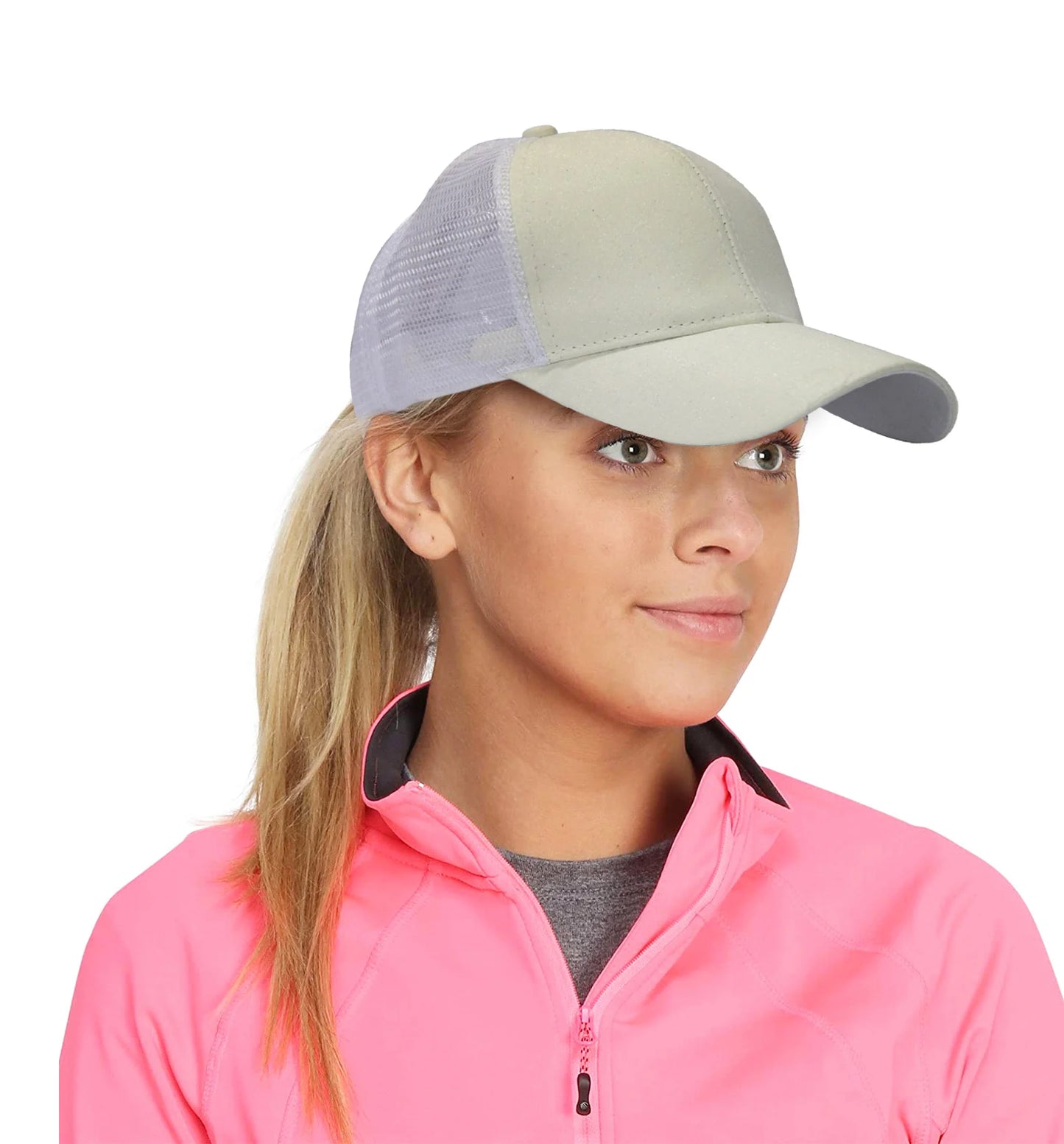 Baseball Ponytail Cap - White/Silver Glitter