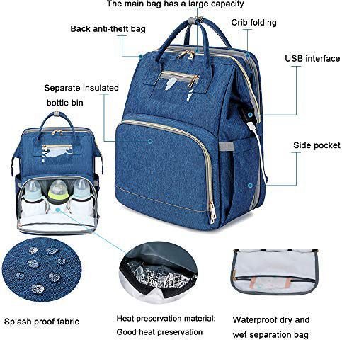 Nuovo - 2 in 1 Babypack with Fold Out Bed - Blue